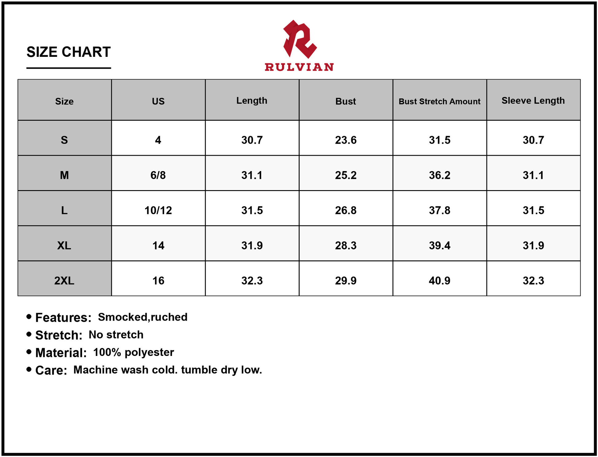 Size Chart - Women's Off Shoulder Smocked Summer Dress Polyester Fabric With Ruched Bodice Flowing Silhouette For Warm Weather
