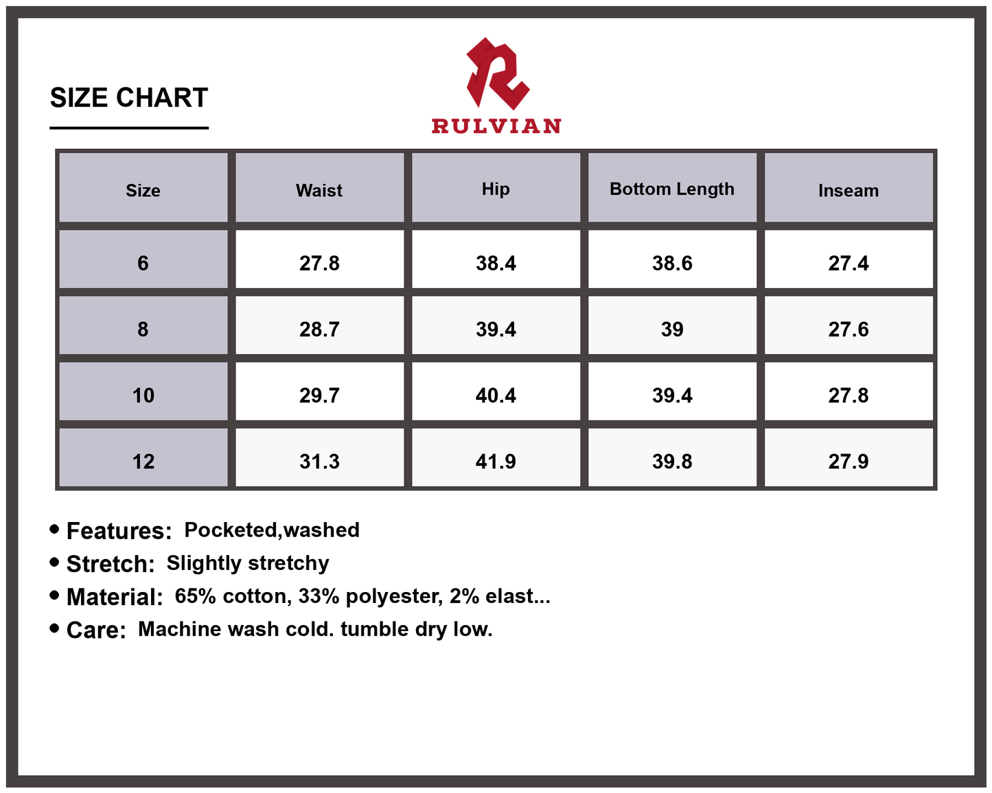 Size Chart - Women's High Rise Barrel Leg Relaxed Fit Patch Pocket Jeans Washed Premium Durable Casual Everyday Versatile Apparel Bottoms