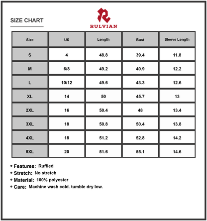 Size Chart - Women's Bohemian Paisley Print Midi Dress with Ruffle Hem Plus Size Full Length 100% Polyester Fabric for Everyday Wear