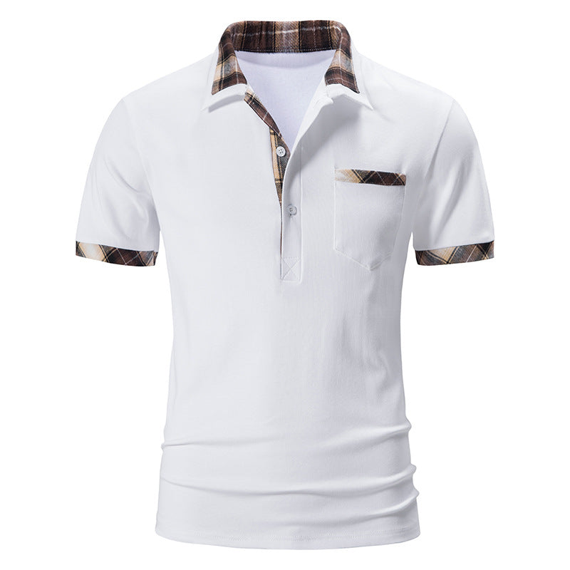 Men's Plaid Colorblock Short Sleeve Polo Shirt for Summer in Cotton % Polyester Blend Lightweight Breathable Daily