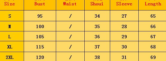 Size Chart - Crew Neck Pleated Folded Solid Color T-shirt