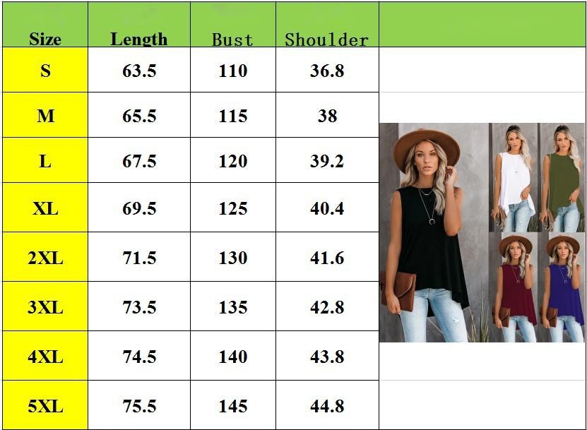 Size Chart - Solid color base mid-length vest T-shirt