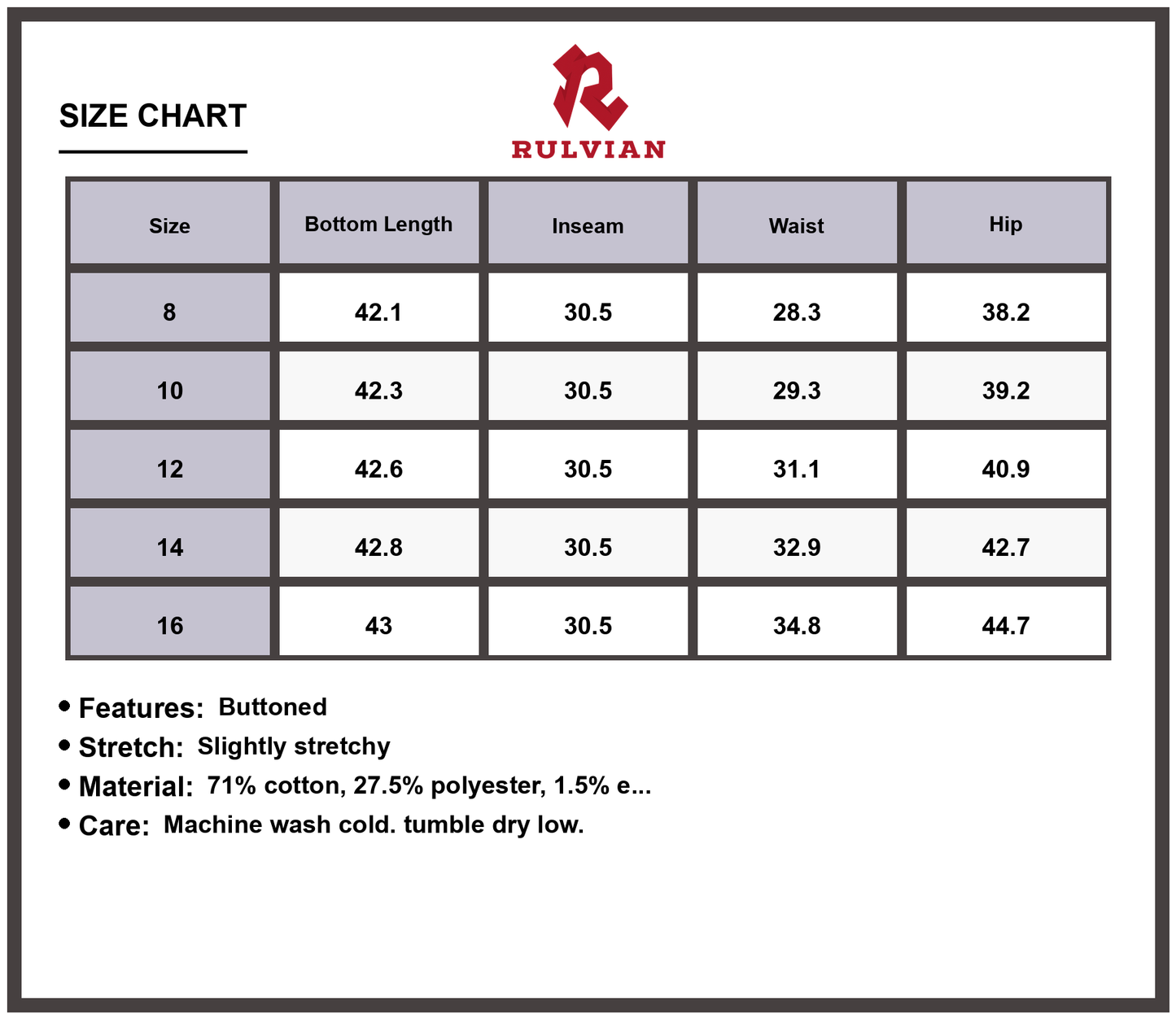 Size Chart - Women's High Waist Flared Jeans Button Fly Slightly Stretchy Premium Durable Denim Pants for Casual Everyday Fashion