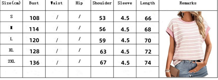 Size Chart - Women's Clothing Stylish Loose Round Neck Stripe Knitted T-shirt