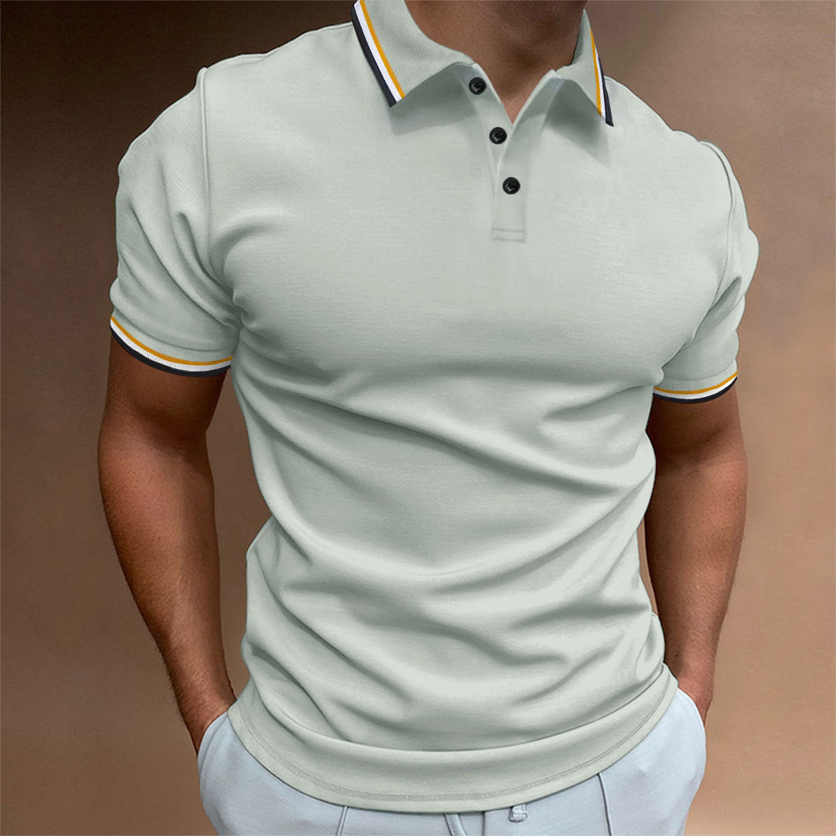 Men's Slim Polo Shirt With Rib Stripes For Casual Everyday Wear Breathable Comfort Fit 100% Polyester Fabric