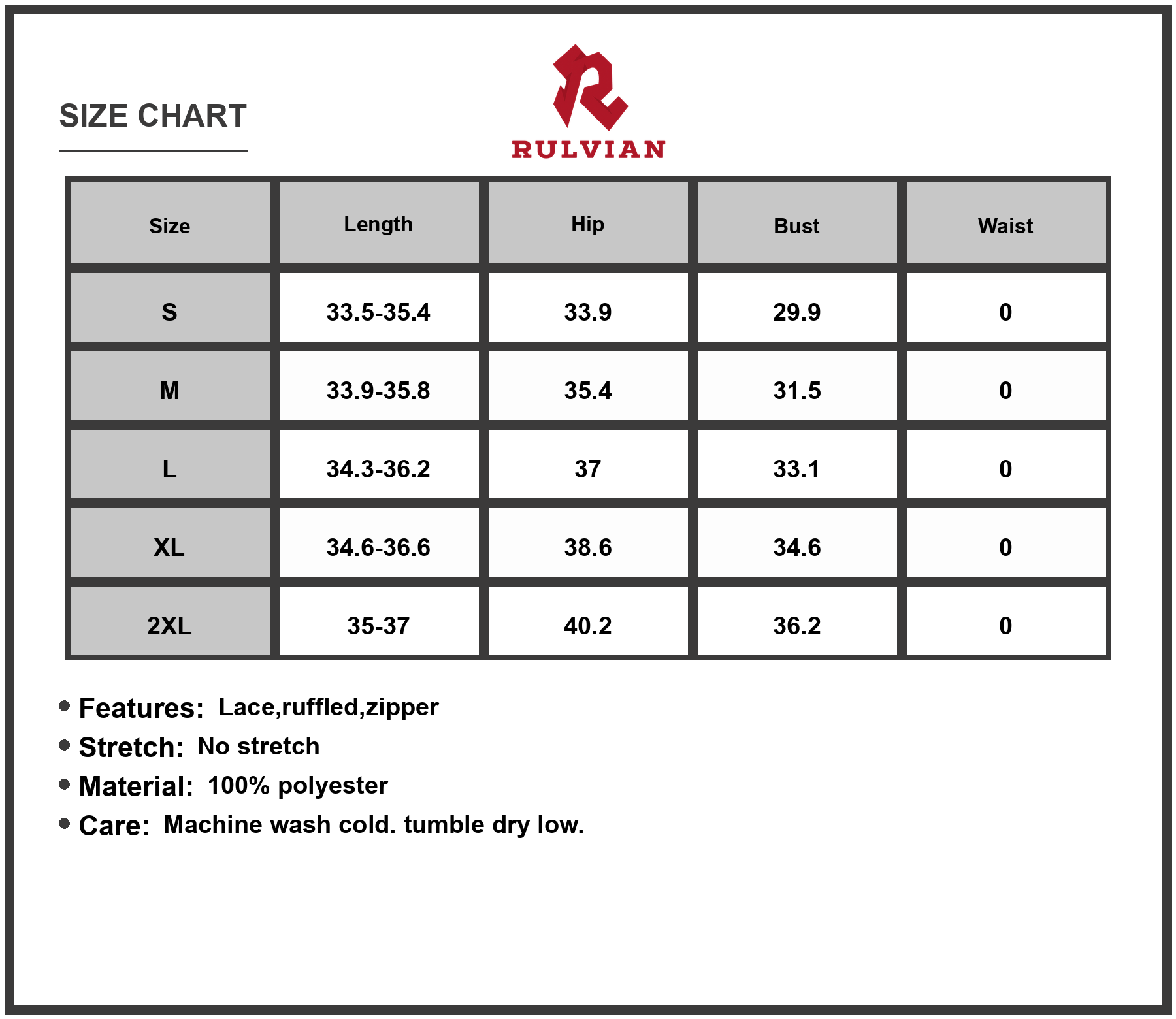 Size Chart - Women's Lace Mock Neck Puff Sleeve Dress 100% Polyester Fabric for Elegant Occasion and Classic Style for Evening Wear