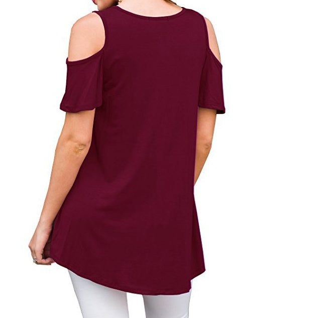 Womens Round Neck Short Sleeve Off Shoulder T Shirt Casual Top Cotton 71-80% Modal 10-29% Polyester 51-70%
