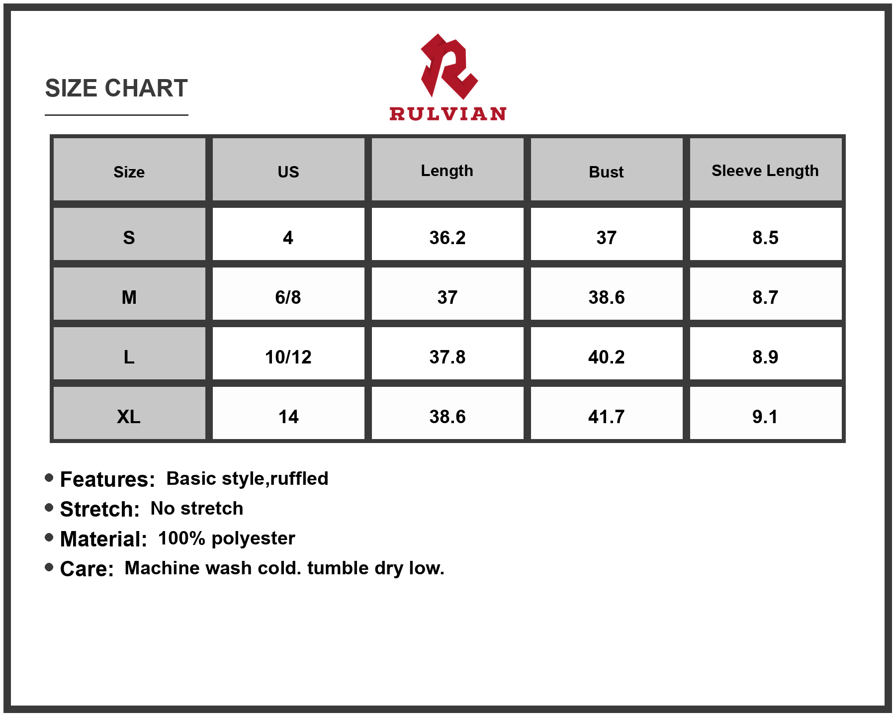 Size Chart - Women's V-Neck Tiered Dress with Flutter Sleeves Silhouette Made from 100% Polyester Fabric for Day to Night Wear