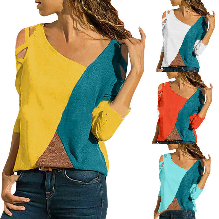 Men's Color Block Crew Neck Long Sleeve Shirt with Contrast Stitching 60% Cotton 40% Polyester Everyday