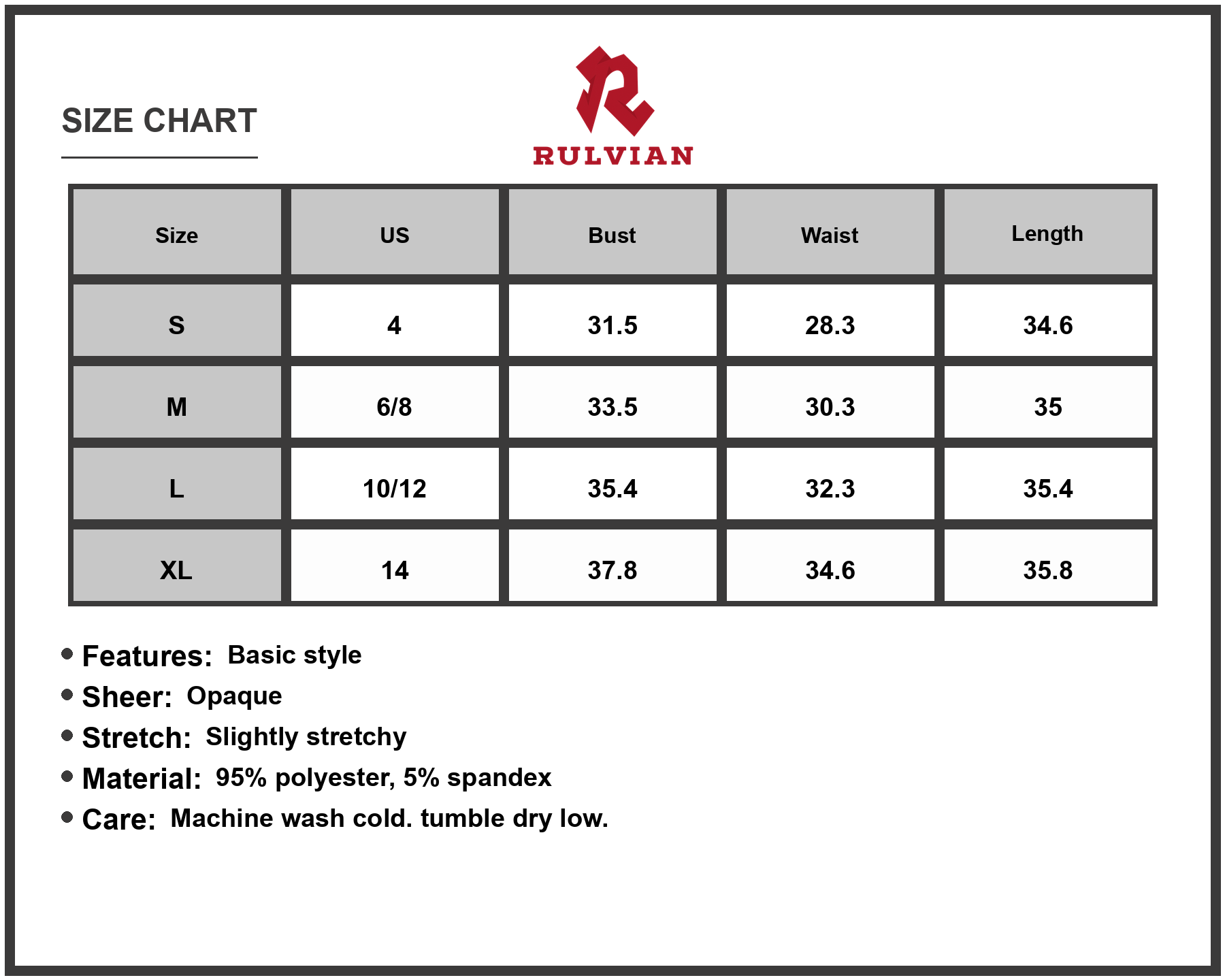 Size Chart - Women's Ruched Mock Neck Long Sleeve Dress 95% Polyester 5% Spandex Blend for Chic Evening and Everyday Wear versatile