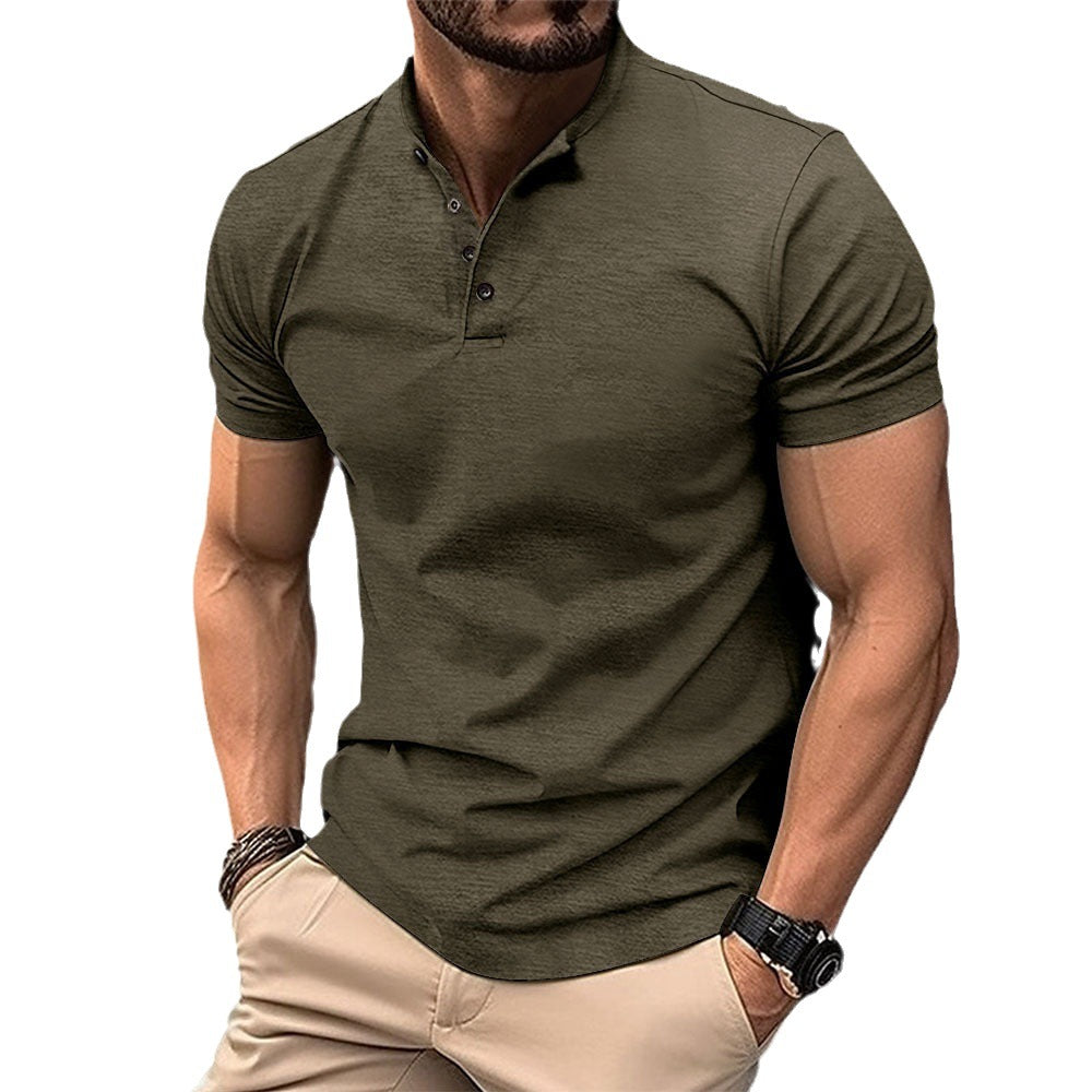 Men's Polo Shirt Short Sleeve Henry Collar 60% Polyester Breathable Lightweight Summer Casual Top Everyday