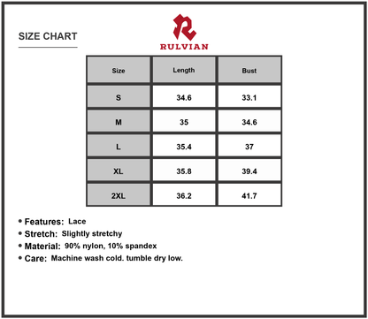 Size Chart - Women's Round Neck Short Sleeve Lace Dress with Slightly Stretchy Bodice Lined Elegant Everyday 90% Nylon 10% Spandex