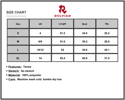 Size Chart - Women's Printed Notched Sleeveless Dress with Tiered Design and 60% Polyester Fabric for Everyday Wear