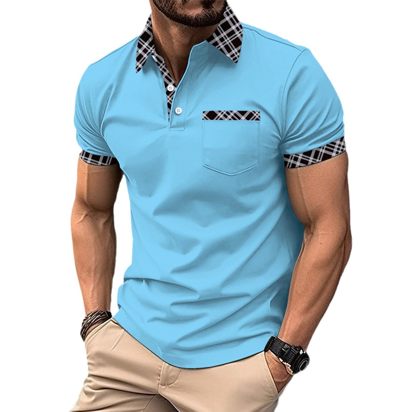 Men's Plaid Short Sleeve Polo Shirt for Summer Casual Comfort 60% Polyester Fabric Breathable Everyday Wear
