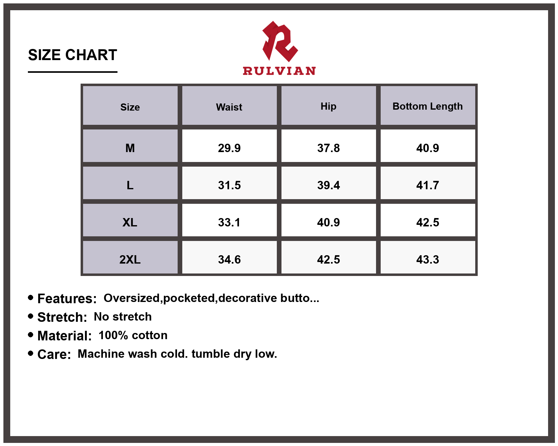 Size Chart - Men's Embroidered Wide Leg Baggy Jeans with Pockets Premium Casual Relaxed Fit Durable Oversized Trousers for Men