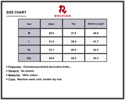 Size Chart - Men's Embroidered Wide Leg Baggy Jeans with Pockets Premium Casual Relaxed Fit Durable Oversized Trousers for Men