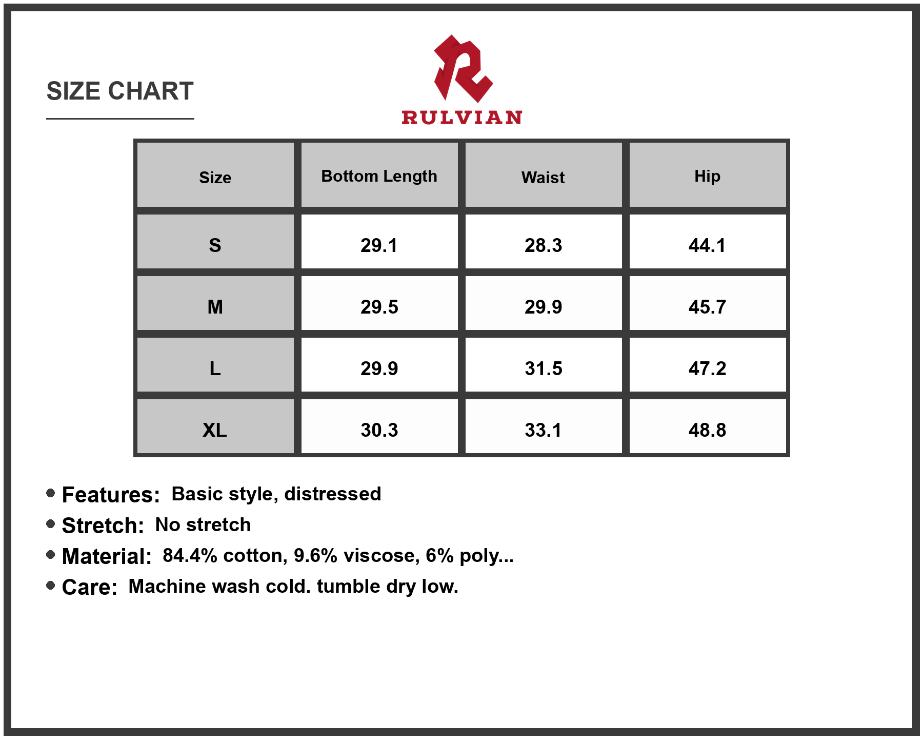 Size Chart - Distressed Loose Fit Denim Shorts for Men Casual Everyday Wear Durable Summer Jeans Shorts Cotton Blend Comfort