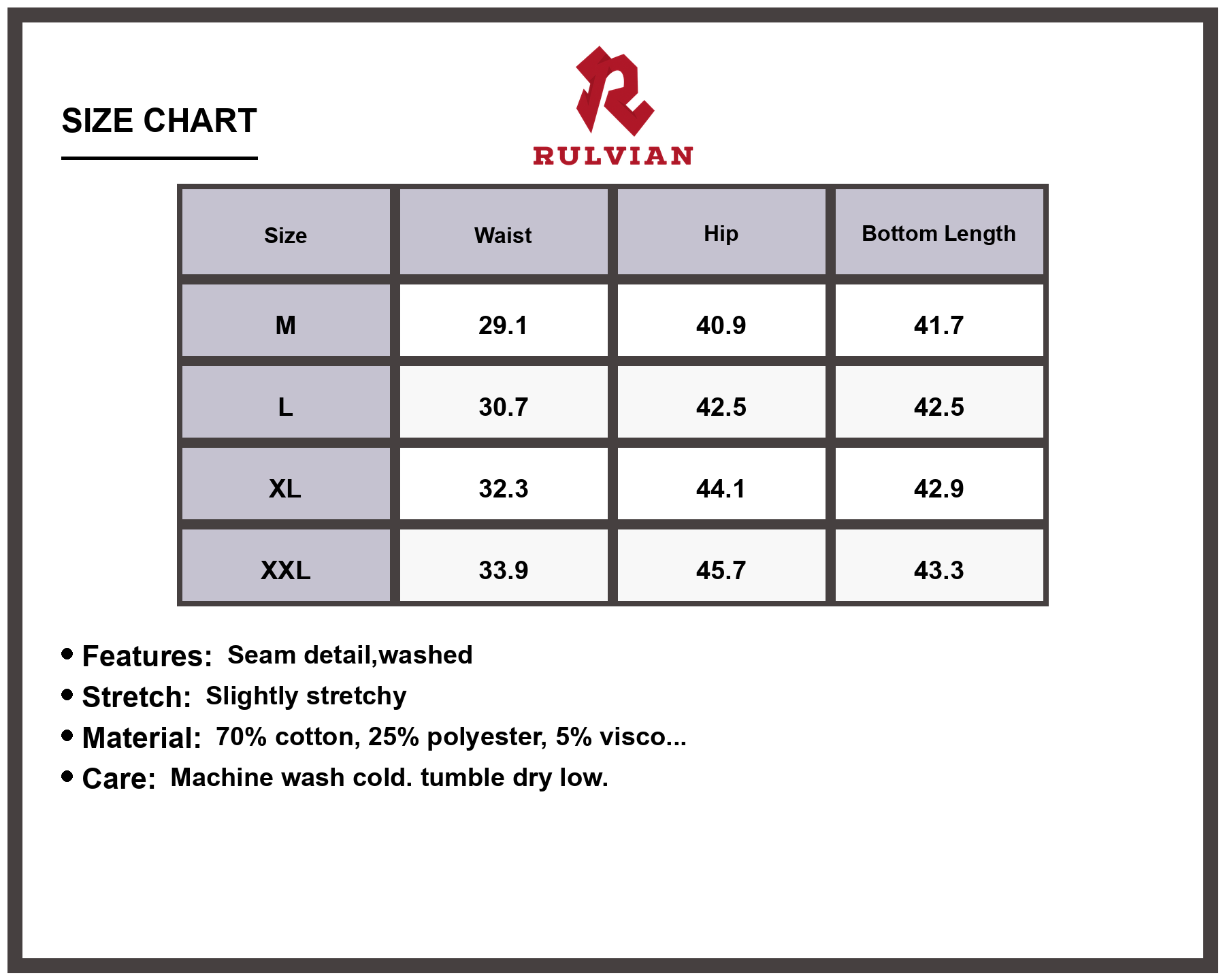 Size Chart - Men's Loose Fit Frayed Hem Washed Slightly Stretchy Jeans for Casual Everyday Wear Durable Premium Quality Modern Apparel