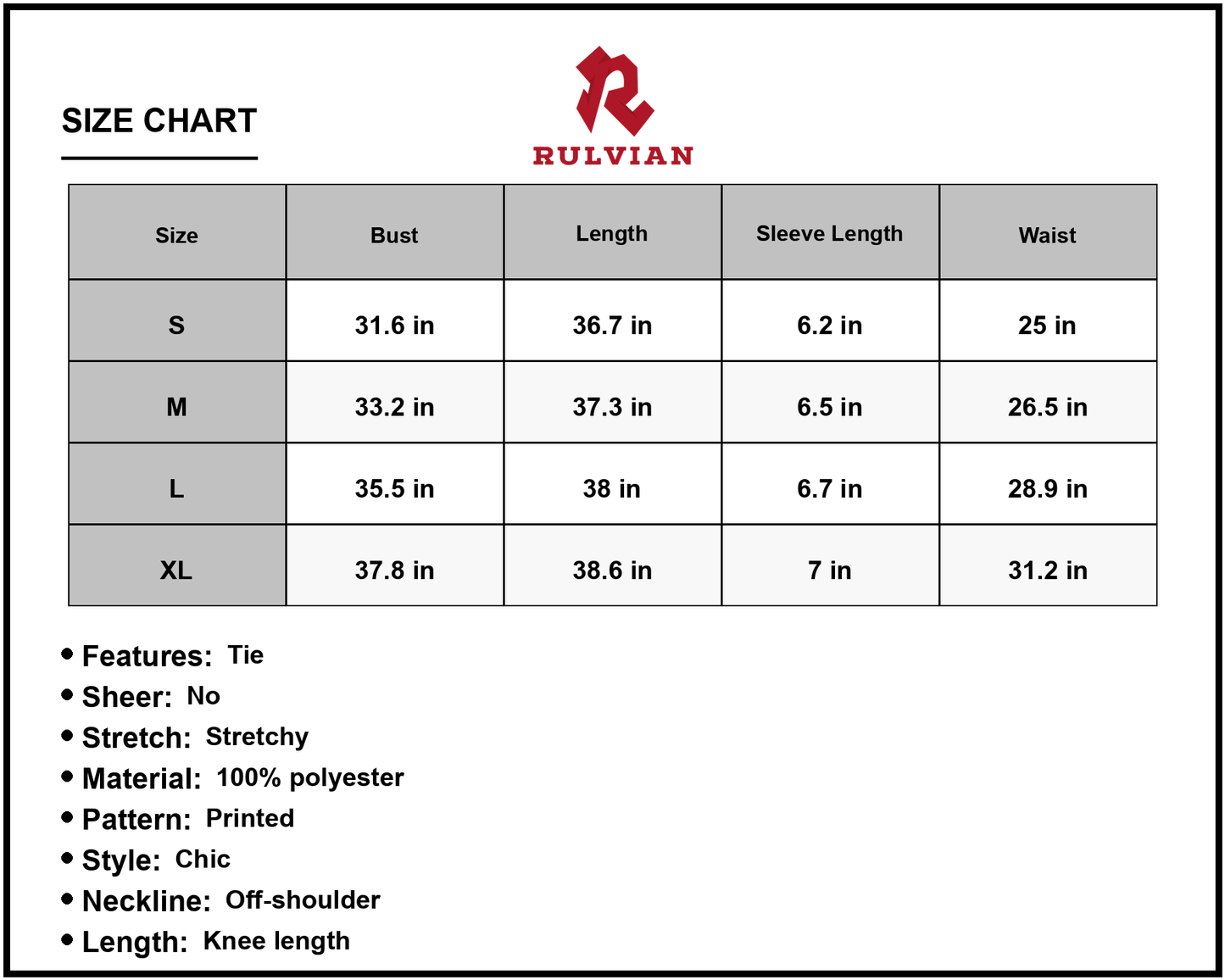 Size Chart - Women's Printed Tie Belt Off Shoulder Dress Knee Length with Short Sleeves Chic A Line Silhouette Polyester % Fabric