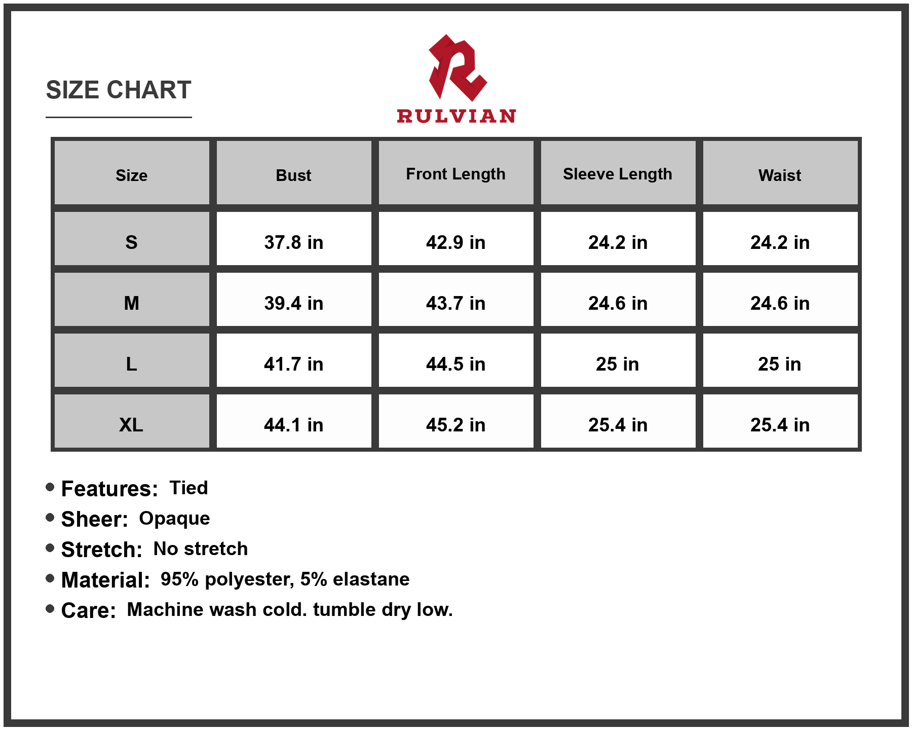 Size Chart - Women's Tie Waist Notched Neck Long Sleeve Dress Elegant Made Ninety Five Percent Polyester And Five Percent Elastane