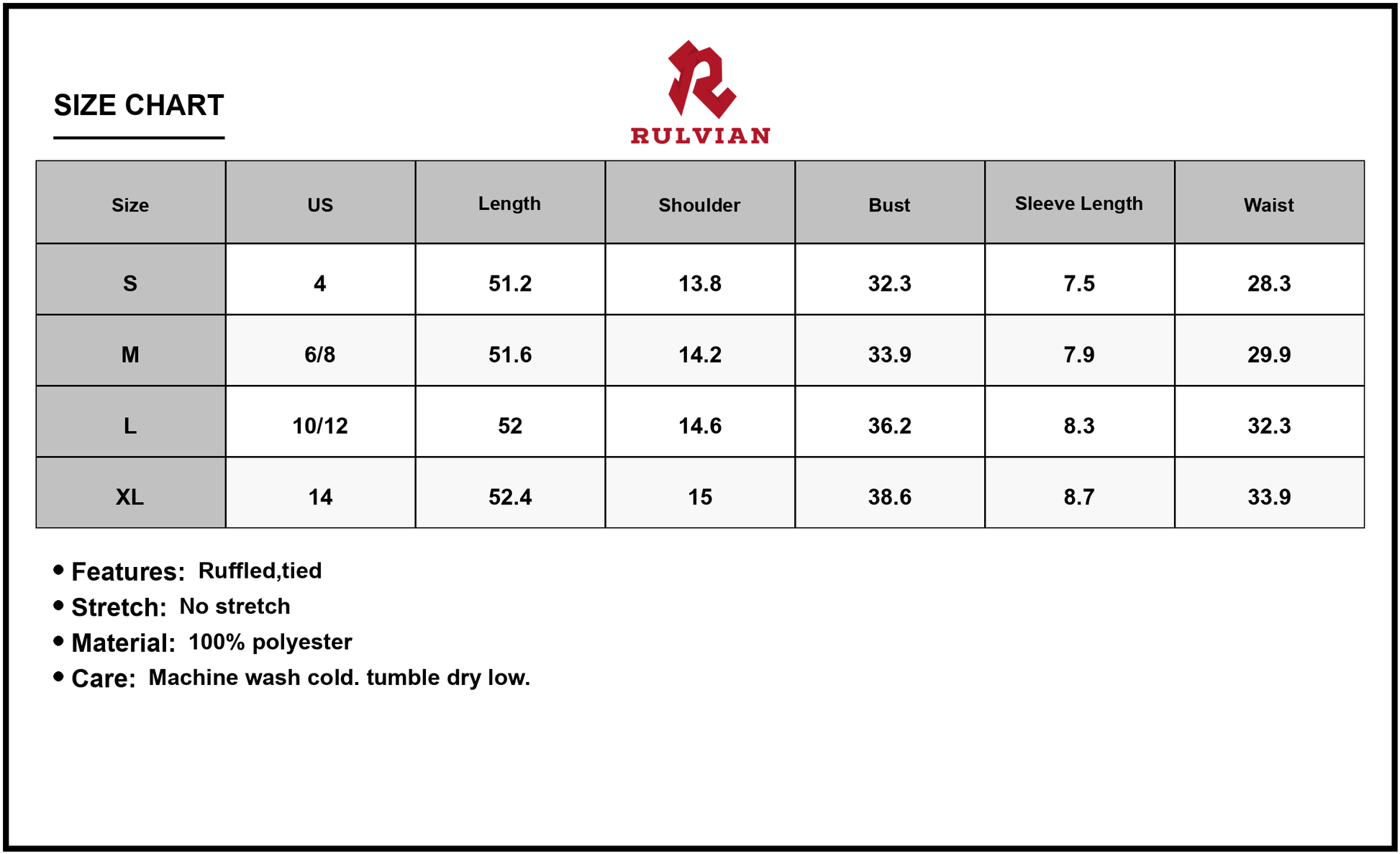 Size Chart - Women's Printed Surplice Maxi Dress with Flutter Sleeves Ruffle Trim Lightweight Polyester 100% Comfortable Wear
