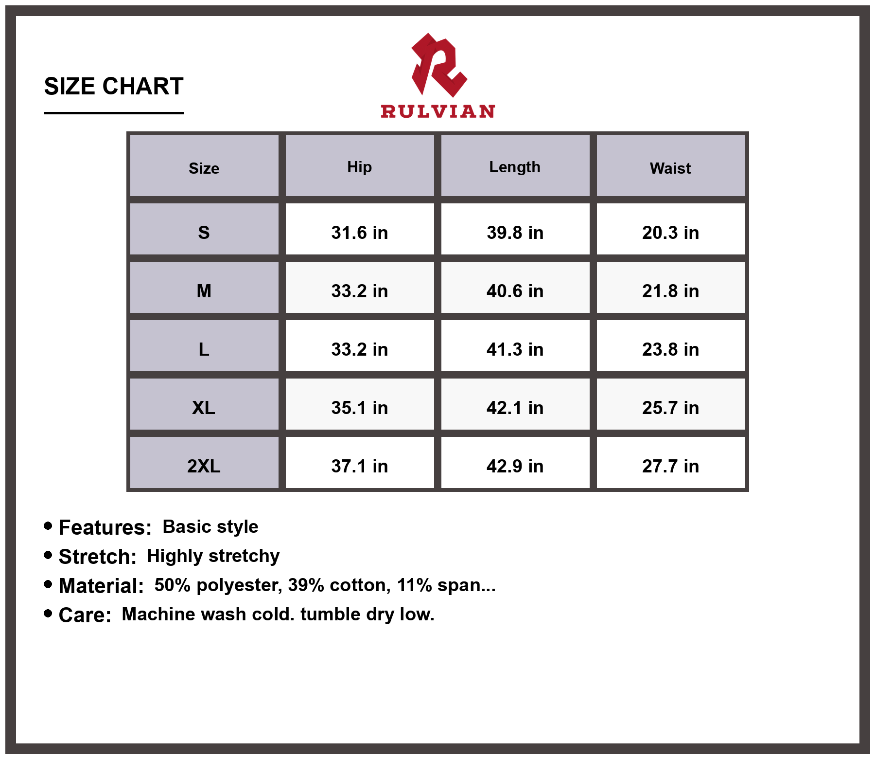 Size Chart - Women's Bootcut Jeans Wide Waistband Pockets Highly Stretchy Flattering Fit Everyday Business Casual Durable Versatile
