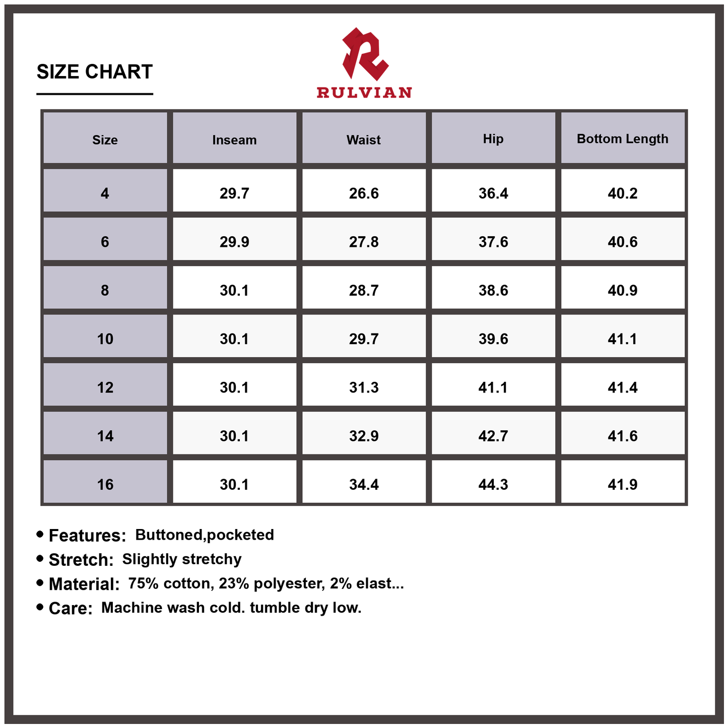 Size Chart - Women's High Waisted Wide Leg Button Front Pocketed Jeans Premium Durable Versatile Everyday Fashionable Denim Pants