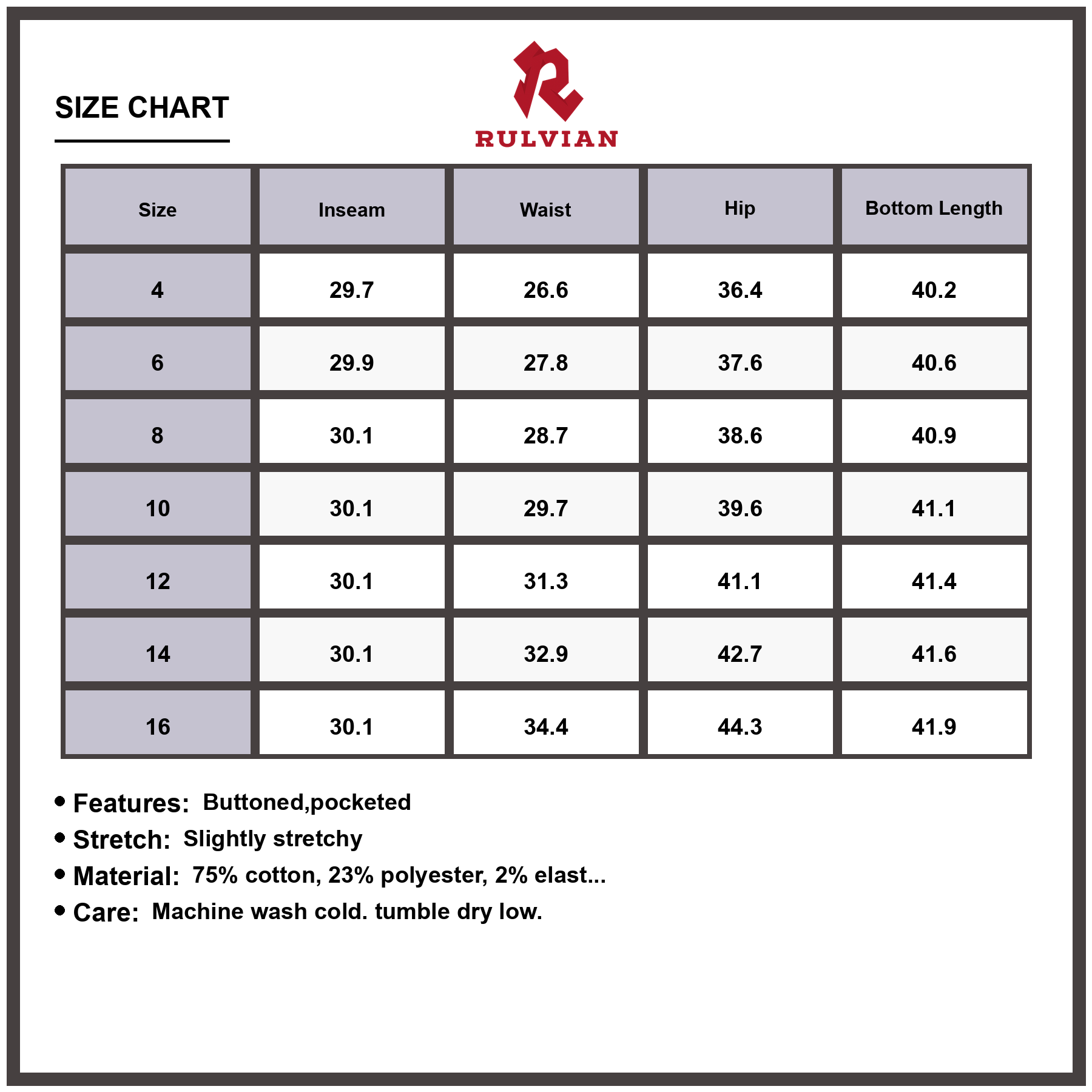 Size Chart - Women's High Waisted Wide Leg Button Front Pocketed Jeans Premium Durable Versatile Everyday Fashionable Denim Pants