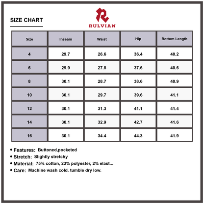 Size Chart - Women's High Waisted Wide Leg Button Front Pocketed Jeans Premium Durable Versatile Everyday Fashionable Denim Pants