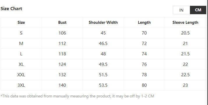 Size Chart - Men's Polo Shirt Short Sleeve Color Matching Plaid Zipper
