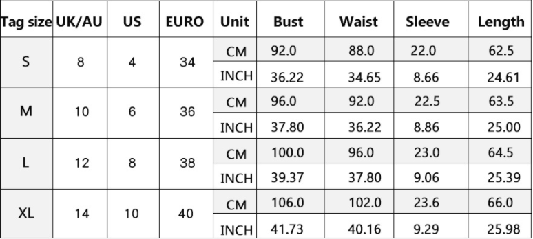 Size Chart - Round Neck Pleated Babydoll Blouse