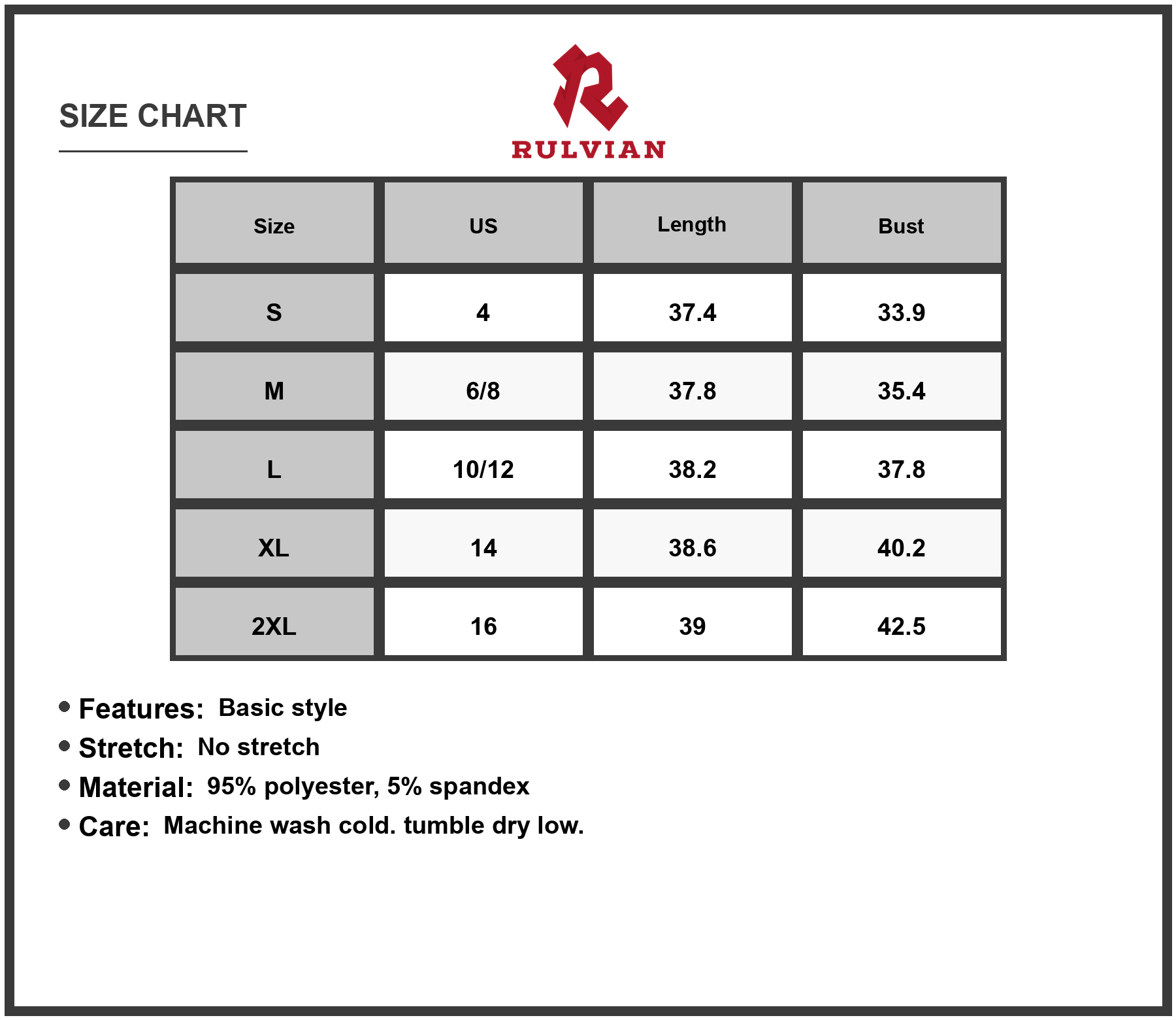 Size Chart - Women's Surplice Short Sleeve Mini Dress with ninety five percent polyester and five percent spandex chic look