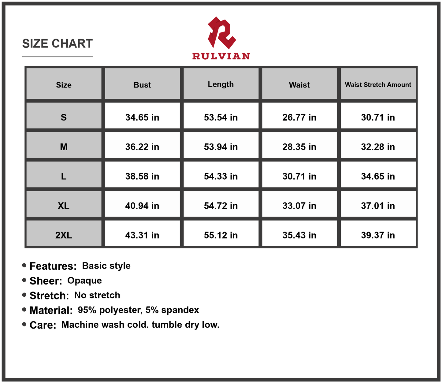 Size Chart - Women's Printed Surplice Maxi Cami Dress with Sheer Overlay and Easy Care 95% Polyester 5% Spandex for versatile wear
