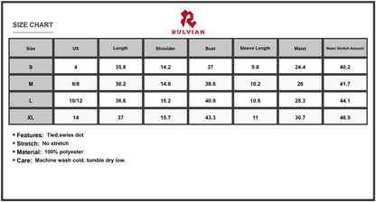 Size Chart - Womens Swiss Dot Flutter Sleeve Wrap Dress with Tie Waist 100% Polyester Fabric for Flowy Comfortable Fit Everyday