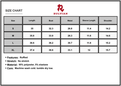 Size Chart - Women's Ruffled Hem Puff Sleeve Mini Dress with 95% polyester and 5% elastane for Flattering Fit and Easy Care