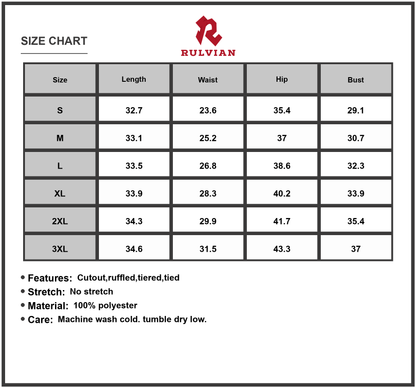 Size Chart - Women's Halter Neck Cutout Cami Dress with Ruffled Tiered Fit in 100% Polyester for Plus Size Versatile Easy Care
