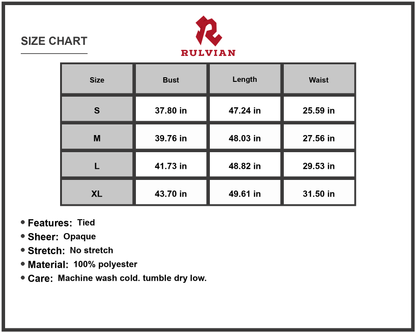 Size Chart - Women's Swiss Dot Tie Neck Sleeveless Dress 100% Polyester Lightweight Elegant Everyday Wear for Summer Parties