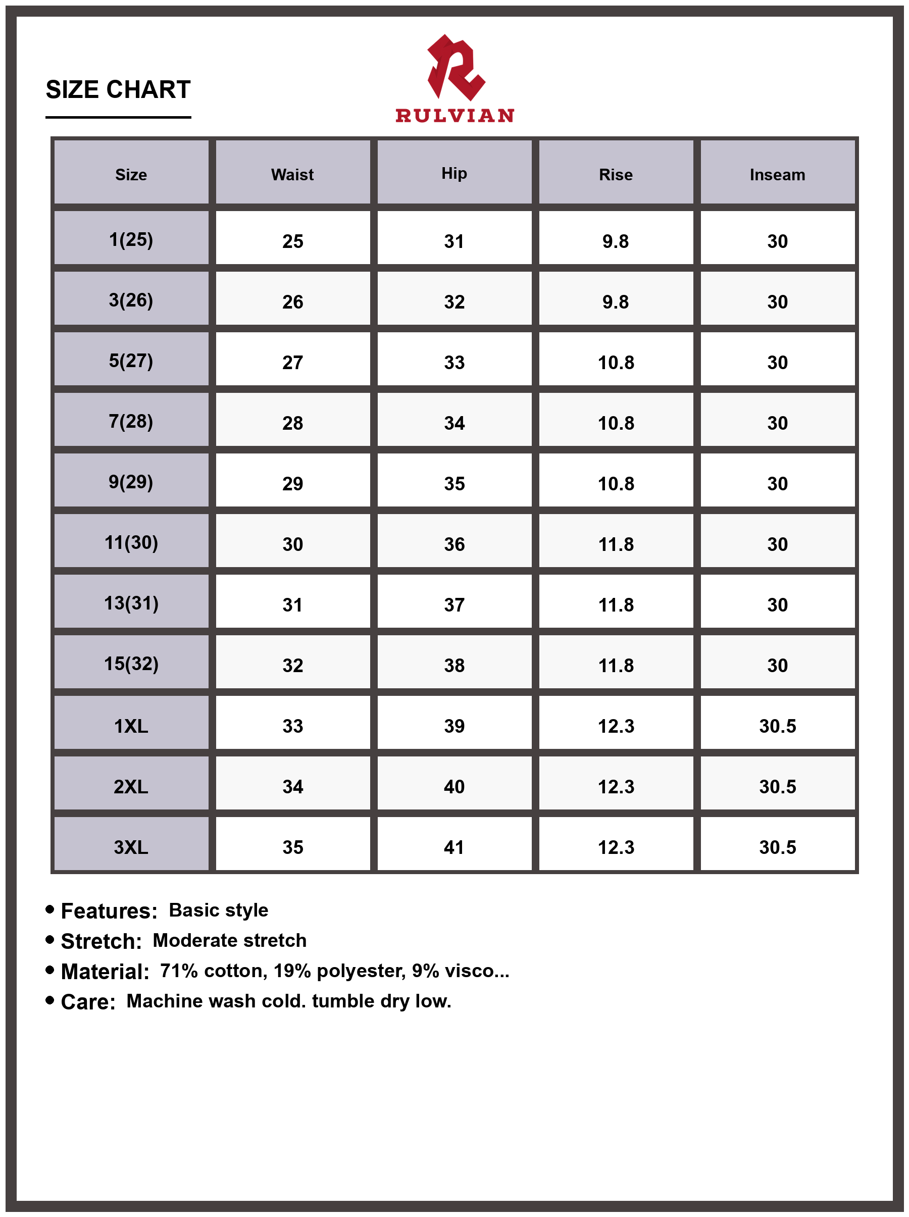Size Chart - Women's High Rise Straight Leg Jeans Cat's Whiskers Fade Pattern Premium Denim Classic Blue Wash Durable Versatile Everyday Casual Wear