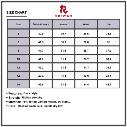 Size Chart - Women's Wide Leg Jeans with Pockets Slightly Stretchy Premium Durable Denim Pants for Versatile Casual Everyday Daily Wear
