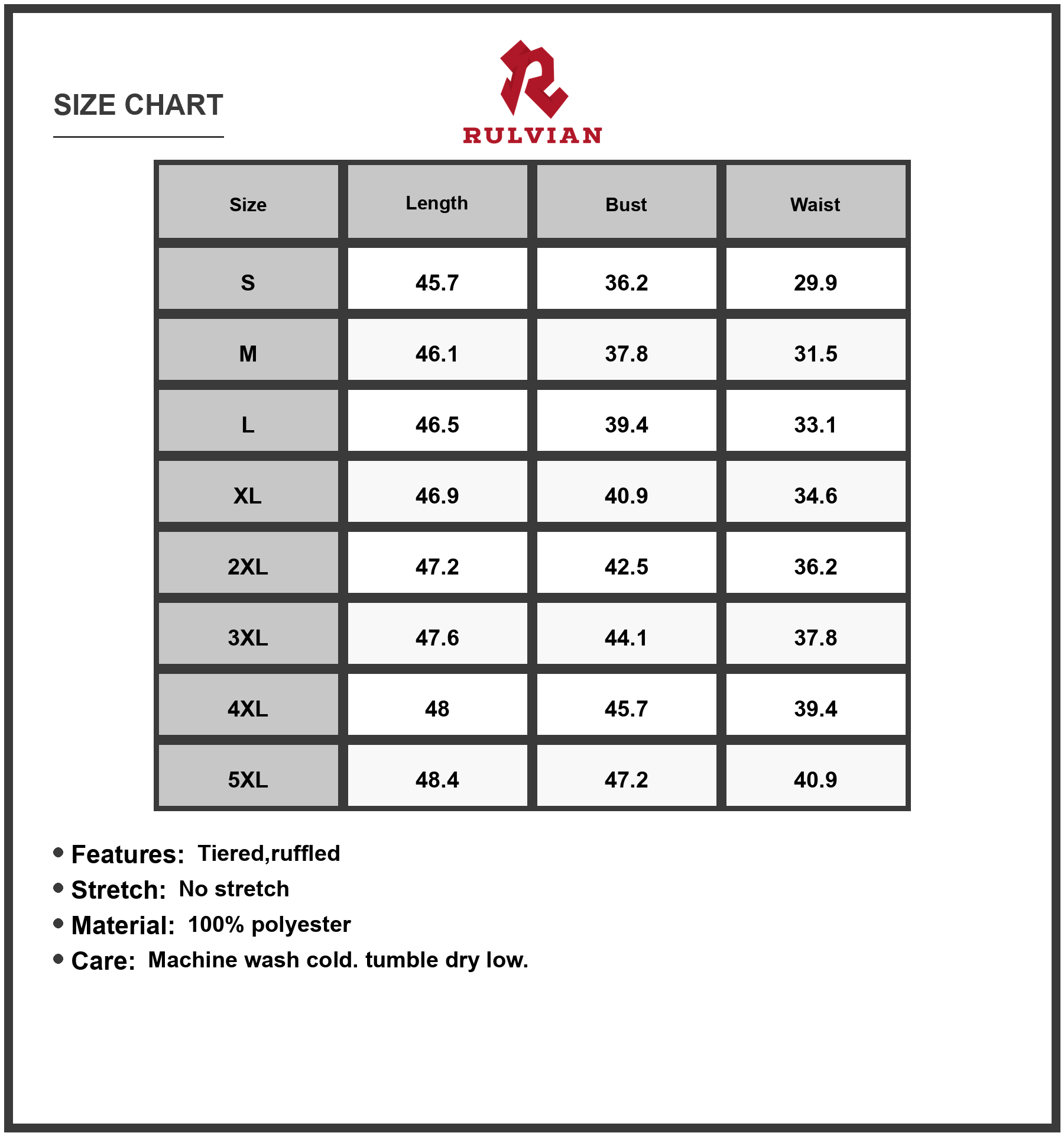 Size Chart - Women's Midi Dress with Ruffled Hem and Cap Sleeves in 100% Polyester for Everyday Comfort and Style Plus Size