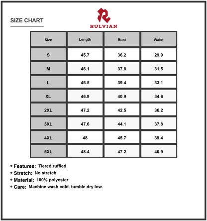 Size Chart - Women's Midi Dress with Ruffled Hem and Cap Sleeves in 100% Polyester for Everyday Comfort and Style Plus Size