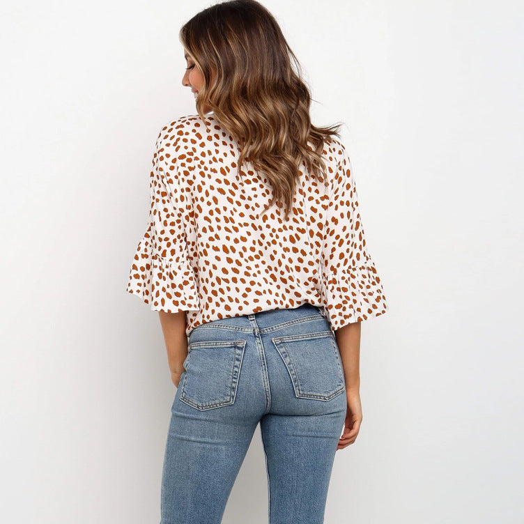 Women's V Neck Flared Sleeve Knotted Top Nylon 100% Fabric Comfortable Everyday Wear Easy Care Easy Fit