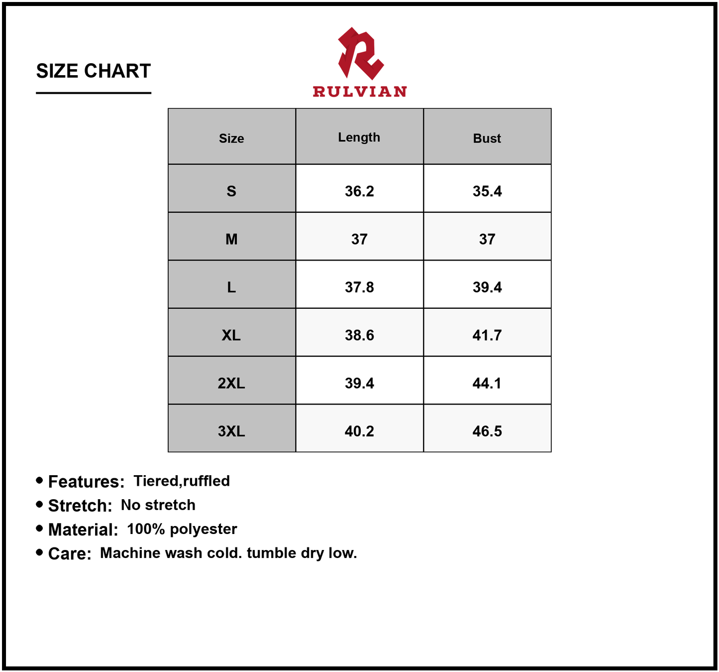 Size Chart - Women's Sleeveless Printed Notched Mini Dress Full Size Tiered Ruffle Dress Plus Size 100% polyester Soft Comfortable
