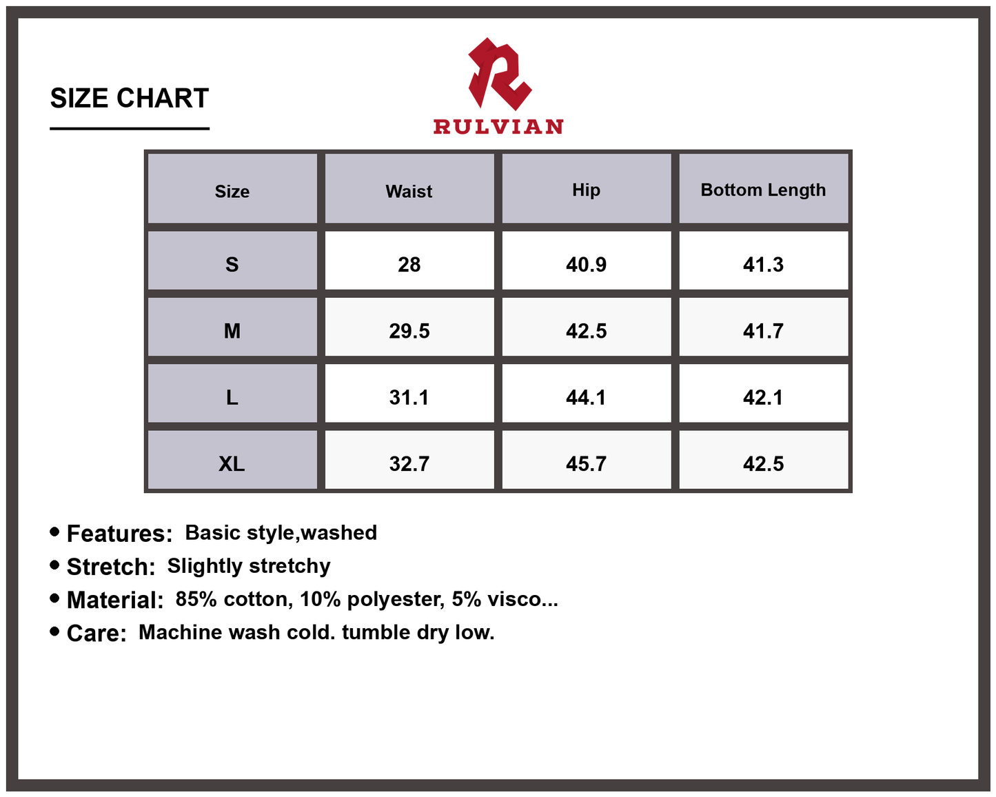 Size Chart - Men's Loose Fit Vintage Wash Jeans Premium Casual Relaxed Fit Durable Everyday Trousers for Men Classic Design