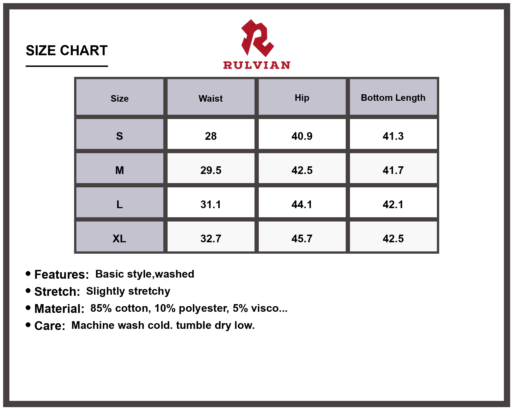 Size Chart - Men's Loose Fit Vintage Wash Jeans Premium Casual Relaxed Fit Durable Everyday Trousers for Men Classic Design