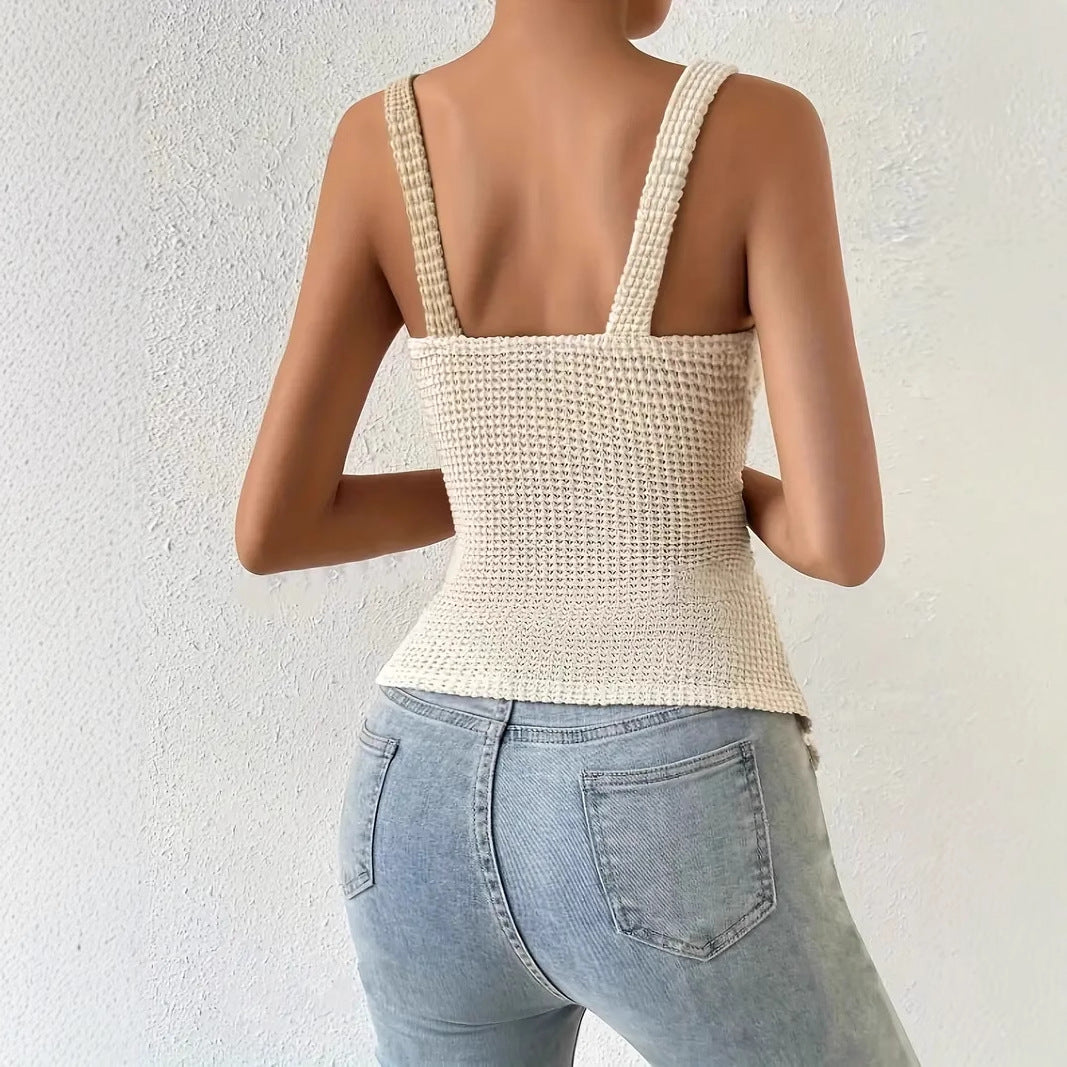 Women's V-Neck Sleeveless Apricot Top 100% Polyester Lightweight Breathable Casual Everyday Wear for Summer