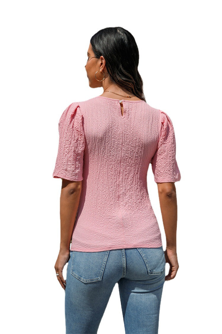 Men's Crew Neck Pleated Folded Solid Color T Shirt 100% Polyester Short Sleeve Pink Loose Fit Comfort