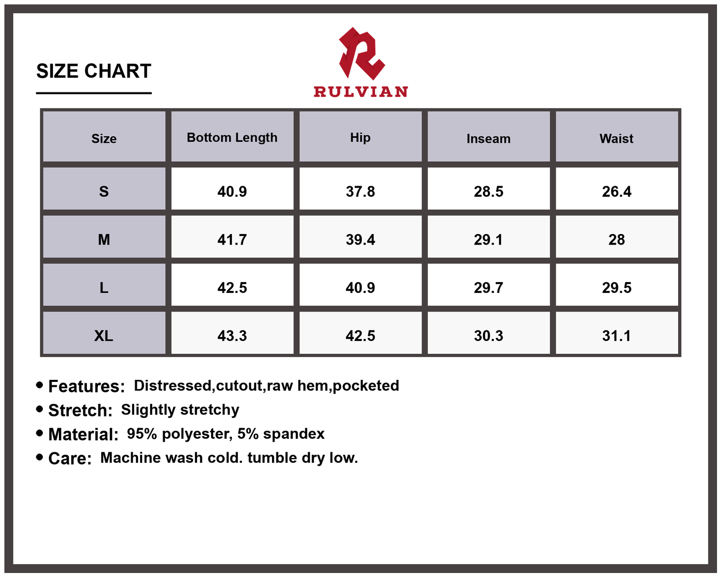 Size Chart - Women's Ripped Distressed Wide Leg Denim Jeans with Raw Hem Pockets Premium Quality Versatile Casual Everyday Fashionable Wear