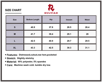 Size Chart - Women's Ripped Distressed Wide Leg Denim Jeans with Raw Hem Pockets Premium Quality Versatile Casual Everyday Fashionable Wear