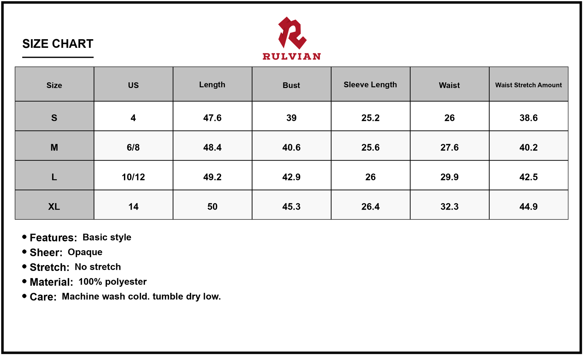 Size Chart - Women Printed Surplice Long Sleeve Midi Dress 100% Polyester Elegant Design for Everyday Wear Soft Comfortable Fit